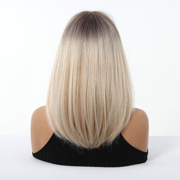 Gradient Blond Syntetisk Peruk med Lugg - Värmebeständig Modeperuk