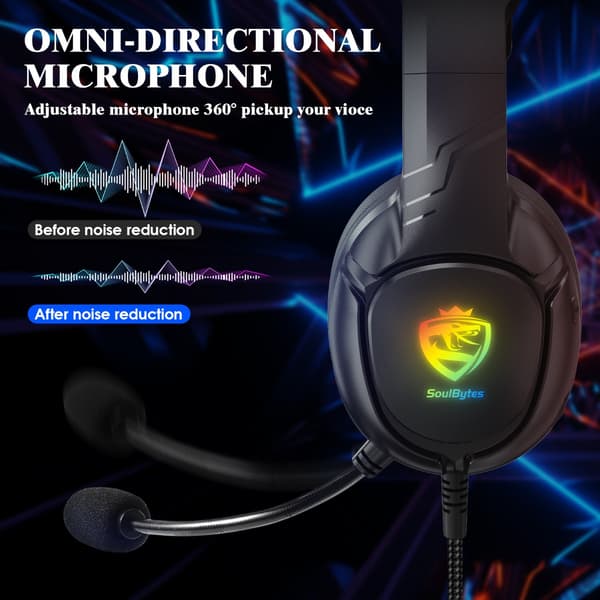 Trådbundet spelheadset svart single-plug med 1-till-2 ljudsplitterkabel och LED-belysning, kompatibelt med PS4, PS5, XBOX, SWITCH