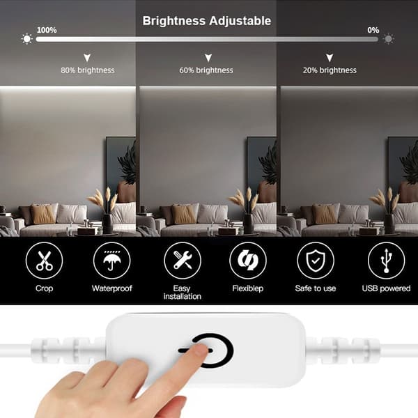 6500K Vit Neon LED Strip Ljus - Touch Dimbar, USB-driven med Självhäftande Tejp 5 m 5 m