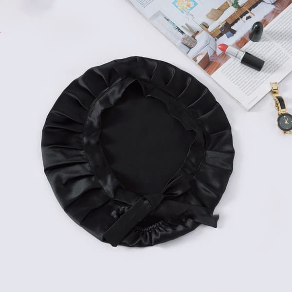 Justerbar sidenmössa för kvinnor, 100 % sidenmössa Black Black