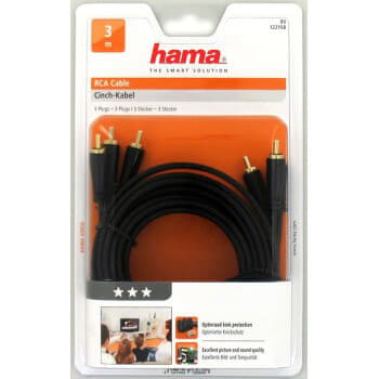 Kabel 3 Phono-3 Phono 75ohm 3,0m Sort Guldbelagt TL