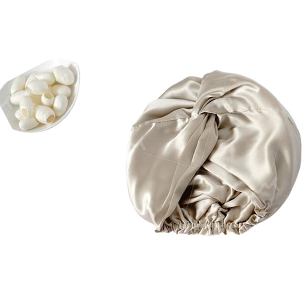 100% silke sovehætte til kvinder, dobbeltlags silke sovehætte Beige Beige