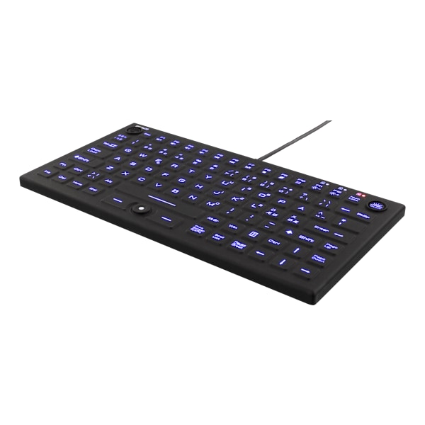 Mini Silicone keyboard, spill proof, blue LED, IP68, black