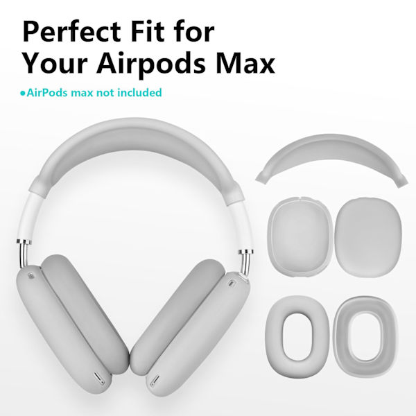 Öronkuddar, skyddsskal och kudde för huvudbåge för Airpods Max hörlurar Ljusgrå