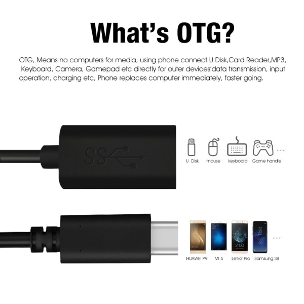 USB 3.1 USB-C OTG kabel 5Gbps 60W 0,2 m Vit Vit