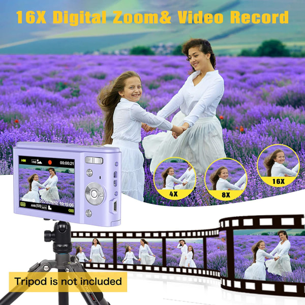 INF Digikamera 1080P / 48 megapikseliä / 16x zoom Hopea