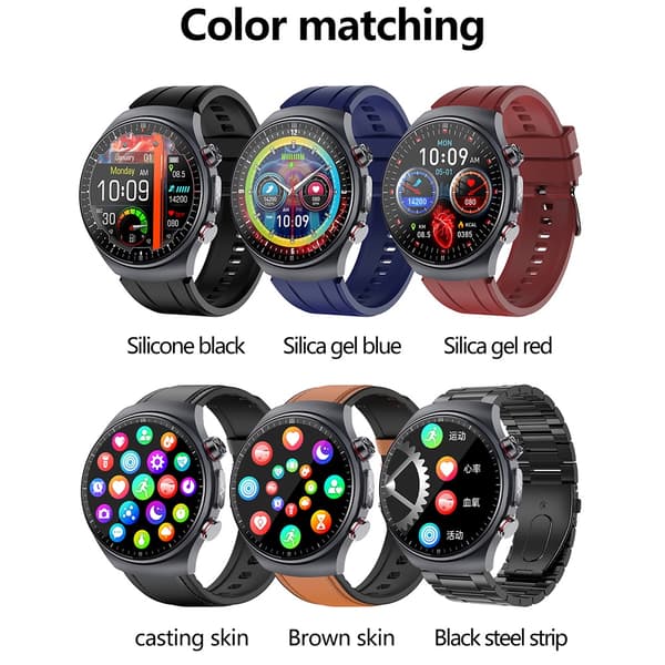 AMOLED ECG Smartwatch - Sort silikonerem, avanceret sundhedsovervågning, kompatibel med Hband app
