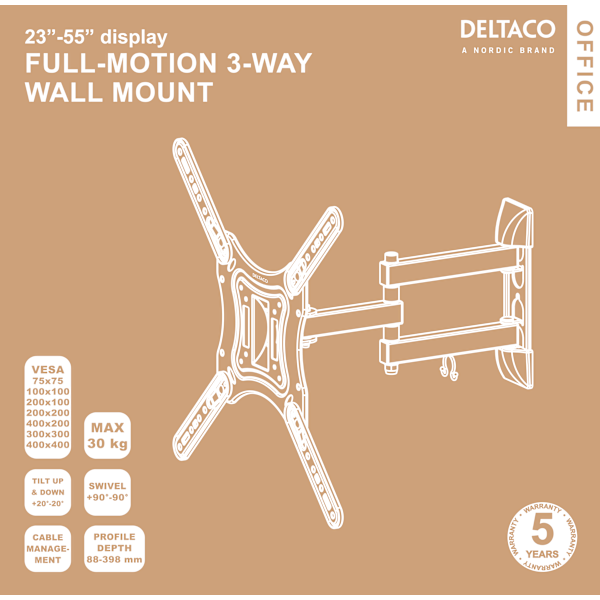 OFFICE FullMotion Wall Mount tilt swivel 23"55" 30 kg