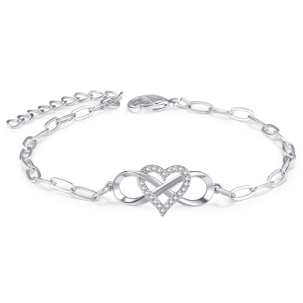 Zircon Infinity Love Symbol Charmigt justerbart armband för kvin Silver