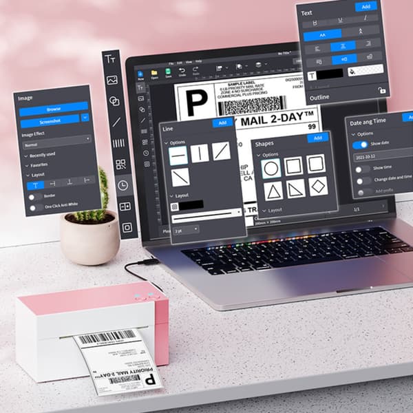 WiFi termisk etiketprinter 300dpi for skarpe stregkoder til forsendelse og lager med 108mm printbredde, WiFi+Bluetooth, USB/netværk White+Pink White+Pink