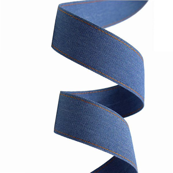 Denim-vävband med gul mittlinje - 5 cm bred