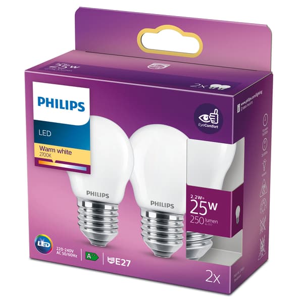2-pack LED E27 P45 Klot 25W Frost 250lm