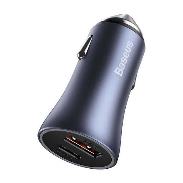 Ładowarka samochodowa Baseus Golden Contactor Pro, USB + USB-C, QC4.0+, PD, SCP, 40W (szara) + USB-kabel till USB-C 1m (