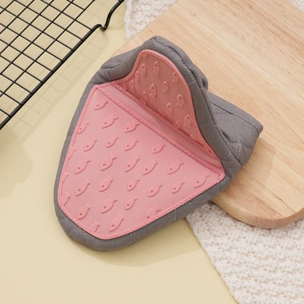 Heat-Resistant Silicone Oven Mitts Pair - Polyester-Lined Kitchen Oven and Microwave Grab Mitts Pink Pink