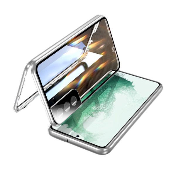 Magnetisk dubbelsidig telefonfodral i härdat glas Samsung S23 Plus Silver