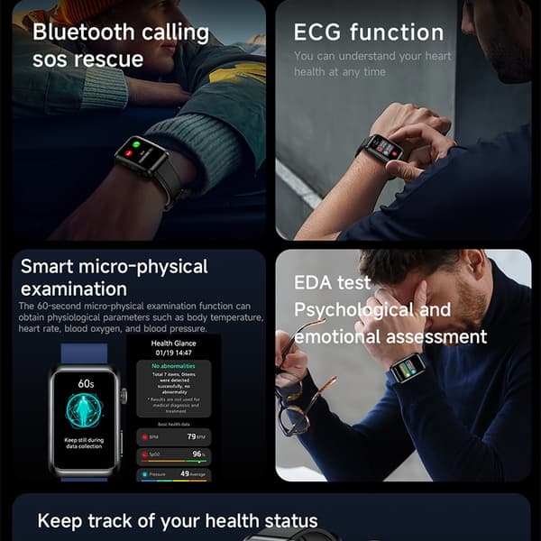 Avanceret Smartwatch med EKG, Pulsmåling & SOS - kompatibel med Android & iOS Blue Blue
