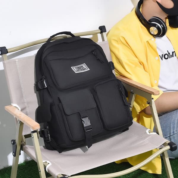 Mångsidig Casual Ryggsäck för Studenter - Stor Kapacitet, Vadderade Remmar Black Black