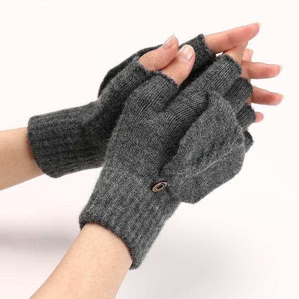 Cable Knit Flip Top-handskar Mörkgrå