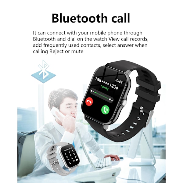 Smart klocka med Bluetooth Call & Fitness Tracker Svart
