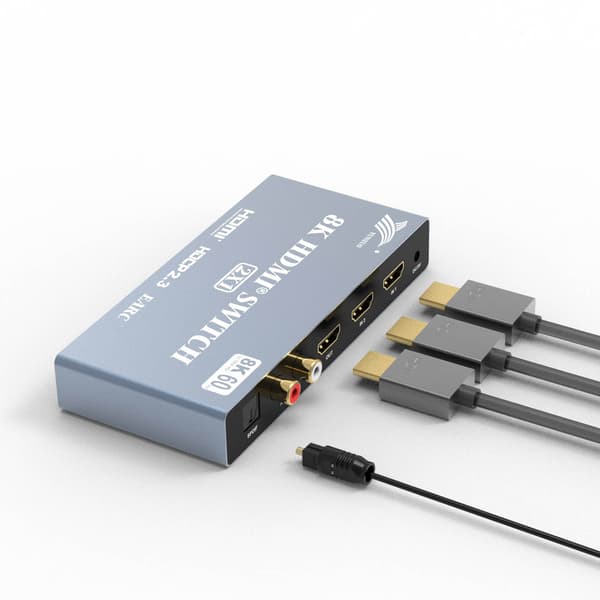 HDMI 2.1 8K/60Hz Switch 2 ingångar 1 utgång med ljudextraherare - Stöder eARC 7.1 för hemmabio och spel