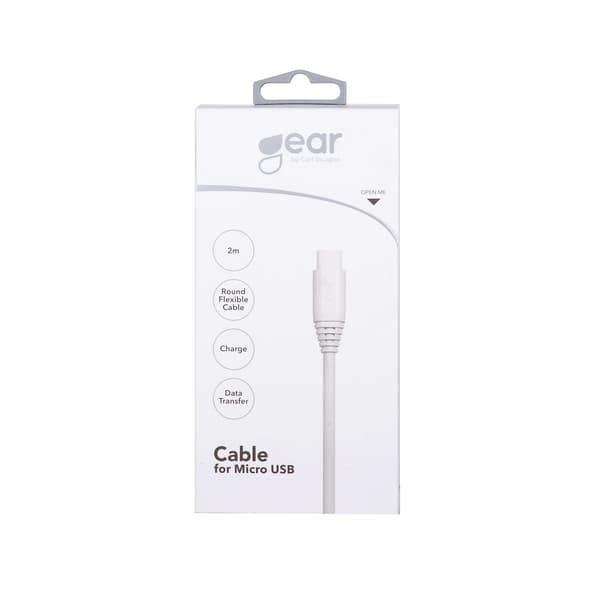 Rundt ladekabel MicroUSB til USB-A 2m Hvid