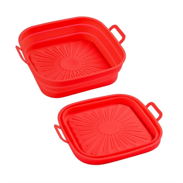 Hopfällbar fyrkantig Air Fryer silikonform 17.5 cm Röd Röd