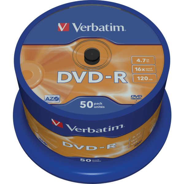 DVD-R, 16x, 4.7 GB/120 min, 50-pack spindel, AZO