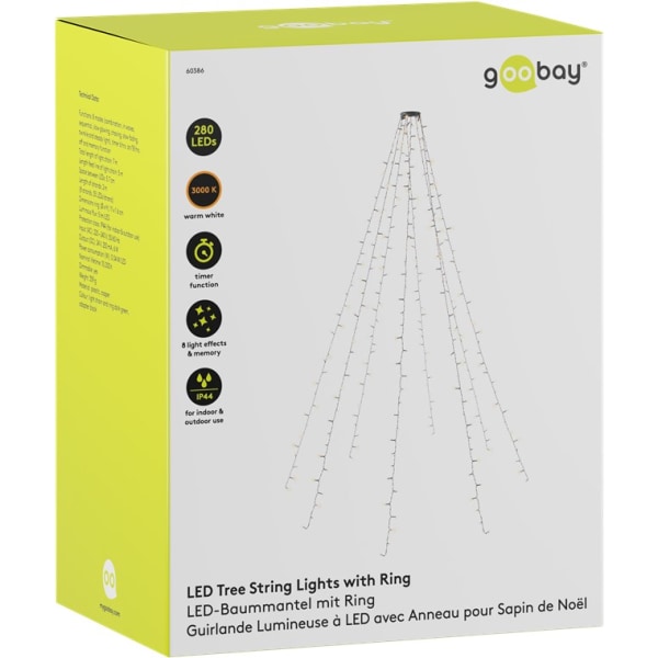 280 LED överkast julgransbelysning med ring, 8x 2 m