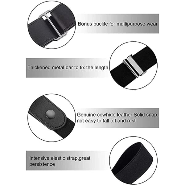 Elastisk bælte uden spænde 4-pak Black/DarkBlue/White/Brown Black/DarkBlue/White/Brown