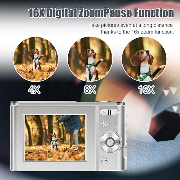 INF Digitalkamera 1080P 48 Megapixel 16x zoom Silver