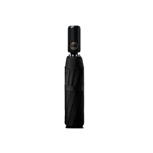 Automatisk foldbar paraply - Memory Patch Easy-Fold til pendling og rejse, D-formet memory fold system, vandafvisende PG-stof, 8-bens glasfiberramme B Black
