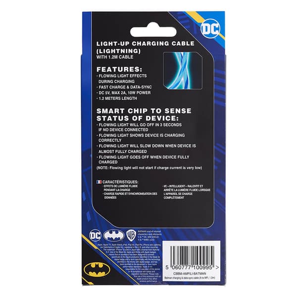 USB A till Lightning Light-Up 1,2m MFI Bat Logo