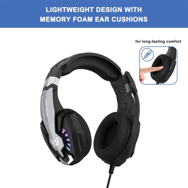 Kablet gaming-headset med RGB-belysning og 1-in-2 adapter, sort ABS, kompatibel med PS4, PS5, Xbox, Switch