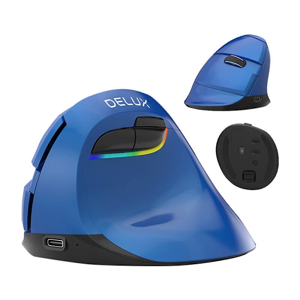 Langaton pystysuuntainen hiiri Delux M618Mini BT4.0 + 2,4 GHz 4000 DPI RGB (sininen)
