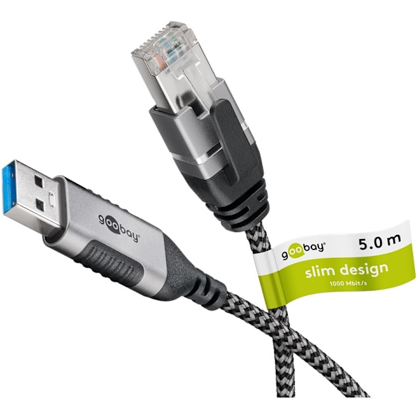 Ethernet-kaapeli USB-A 3.0 - RJ45, ohut, 5 m
