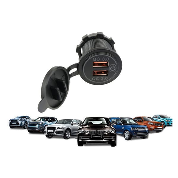 Dobbelt QC3.0 biloplader med afbryder Black+Green Black+Green