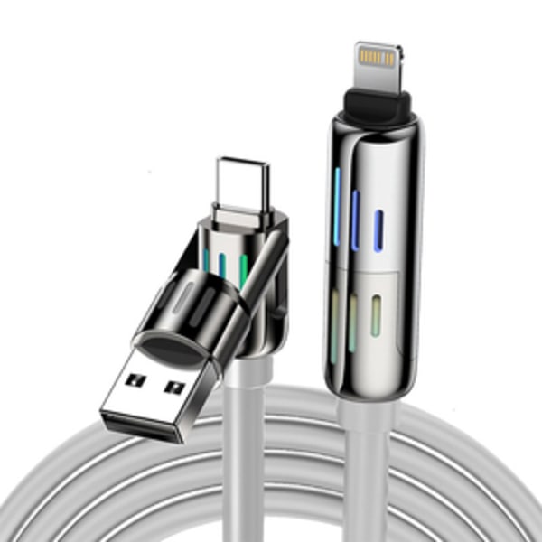 Blitzwolf BW-HDC6 4-i-1 USB-C/USB-A til USB-C/Lightning-kabel 1,2m 240W RGB (grå)