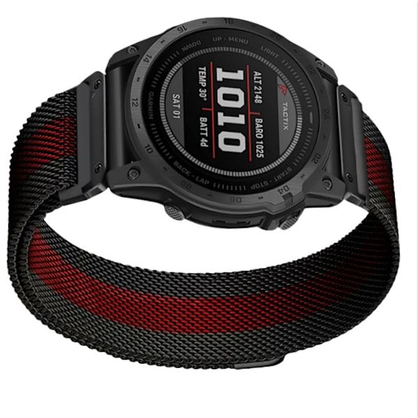 Garmin Fenix 7X Pro/Fenix 58 Metal Urrem Quick Release Milanese Rustfrit Stål Sort/rød 22 mm
