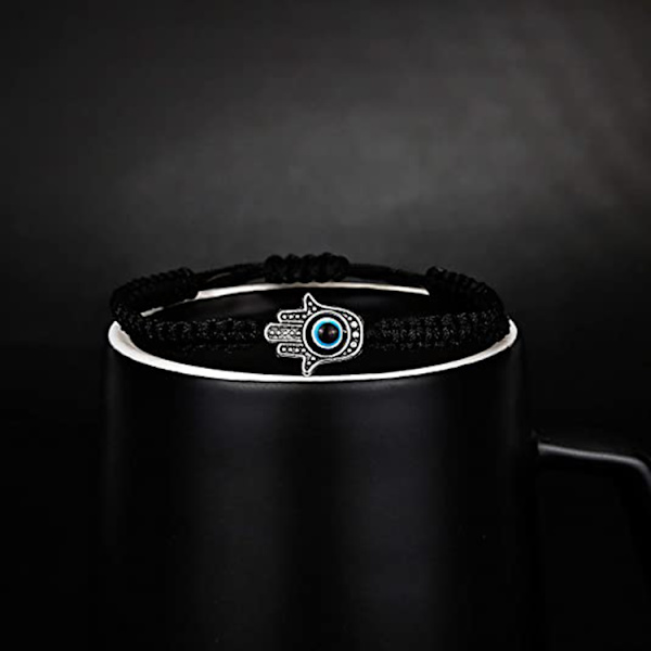 Macramé armbånd med beskyttende Hamsa hånd Sort