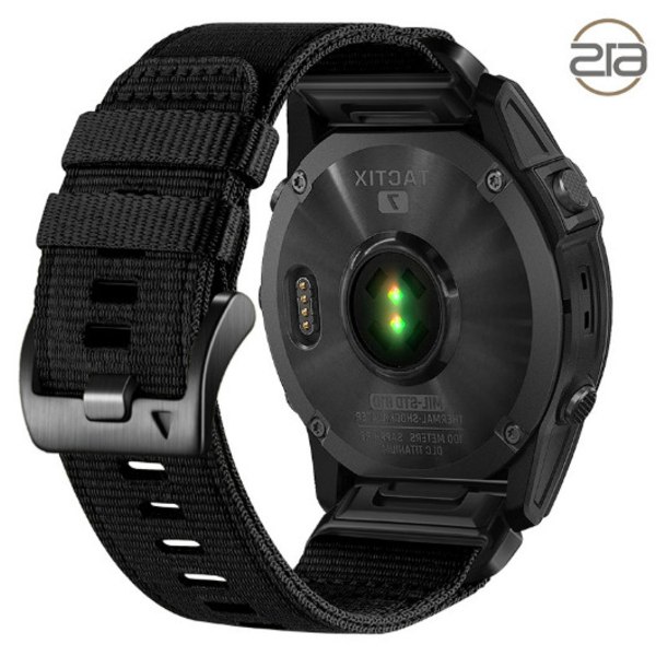 Hurtigudløsende nylonrem til Garmin Fenix 5X 6X 7X Tactix 7 Pro Sort 22 mm