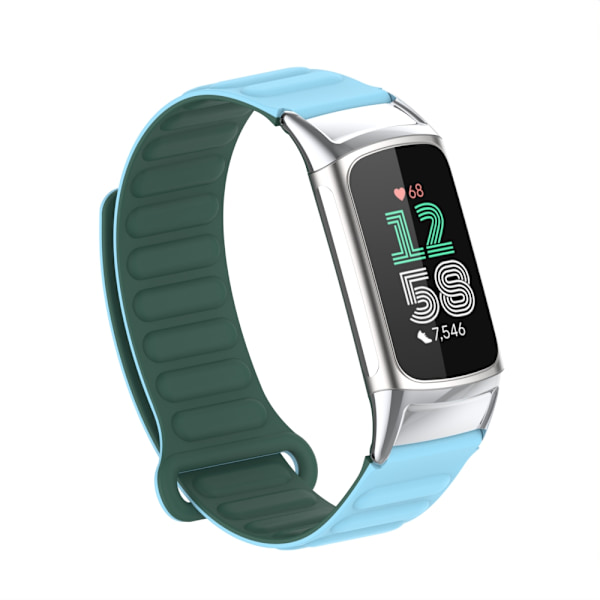 Magnetiskt silikonarmband för Fitbit Charge 5 med metallhuvud Blå