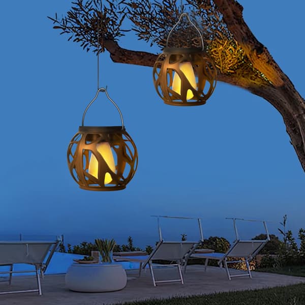 Solar Flame Effect Hängande Lyktor - 2 Pack, Utomhus Trädgårdsdekor