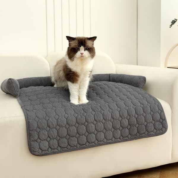 U-formet broderet kæledyrsseng med rygstøtte, vintervarm sofapude, 75 x 75 cm DarkGrey DarkGrey