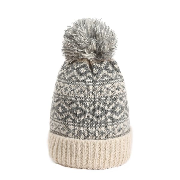 Stilren Akrylstickad Mössa med Pom Pom - Varm Vintermössa Grey Grey