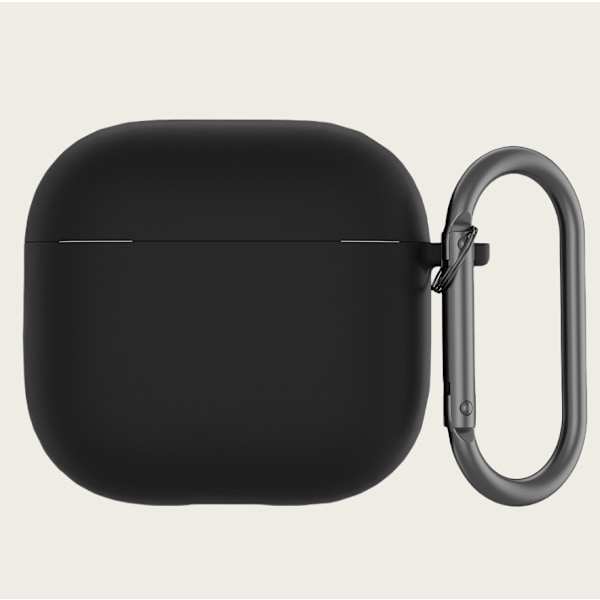 Silikone beskyttende etui til Apple AirPods 4 med låsekarabinhage Sort