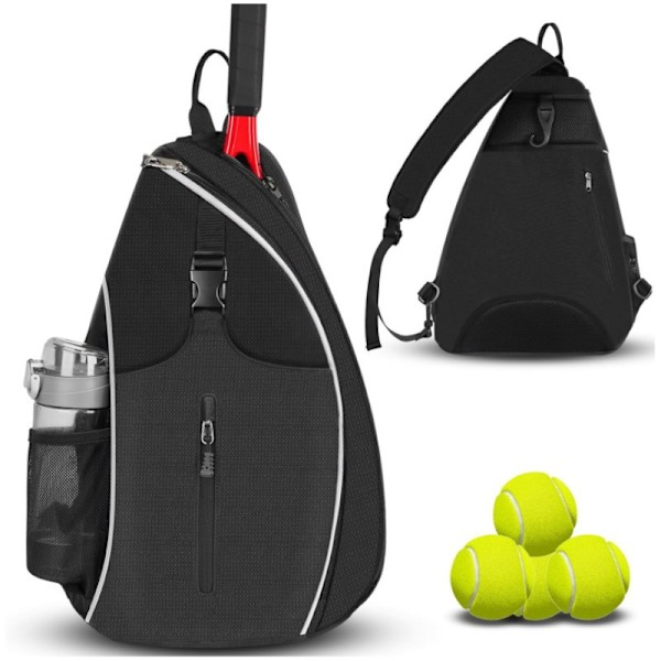 Vandtæt Badminton Ketsjer Taske, Crossbody Tennis Taske Med En Skulderrem Sort