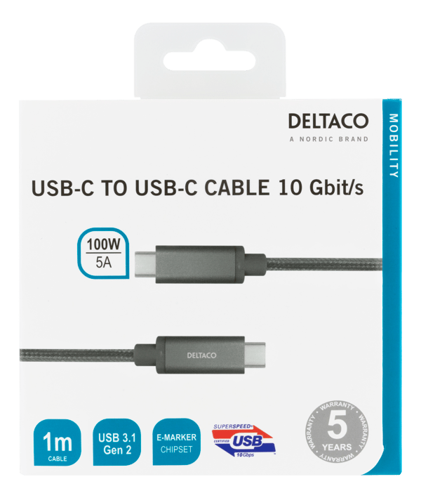 USBC SuperSpeed cable 1m braided USB 3.2 Gen 2 10 Gbps 100W