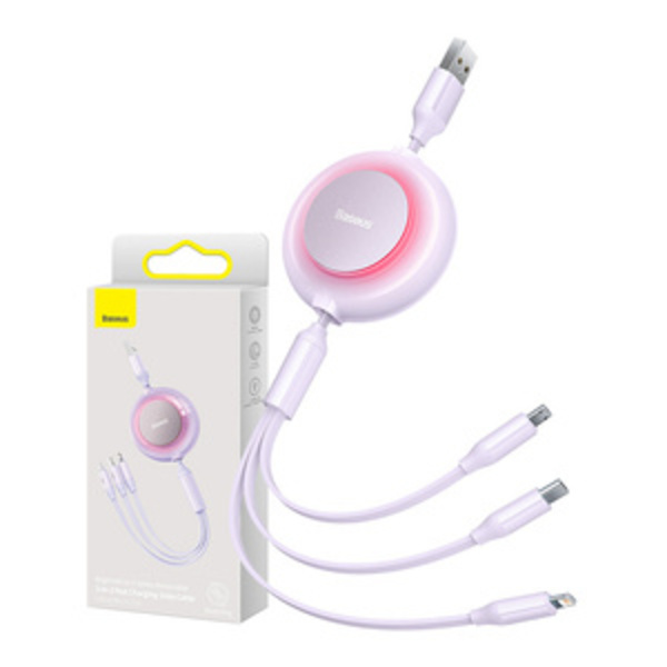 Baseus Bright Mirror 2, 3-i-1 USB 3-i-1-kabel för mikro-USB / USB-C / Lightning 3.5A 1.1m (lila)