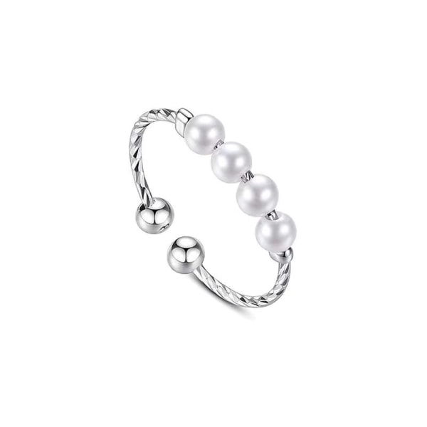 Justerbar anti-stress ring med drejelige perler Sølv S