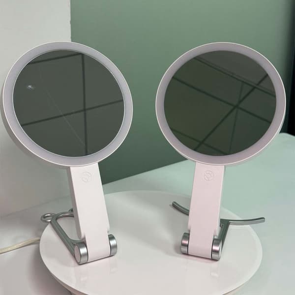LED Belyst Makeup Spejl med C-Formet Stativ - 10x Forstørrelse Lyserød
